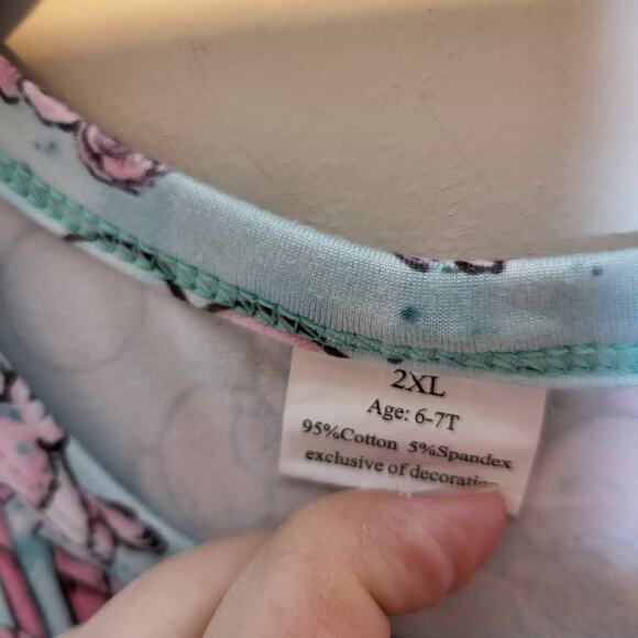 Blue PInk Bunny Twirl dress lace flutter sleeves hem girls 6/7 - Picture 4 of 4